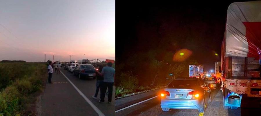 Accidente de tráiler en la Villahermosa – Frontera, genera kilométrica fila de tráfico 