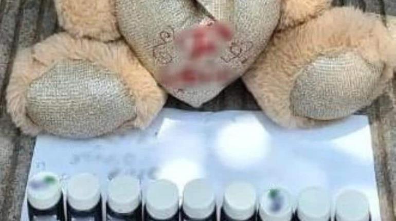 Decomisan peluche relleno de frascos de droga en Sinaloa