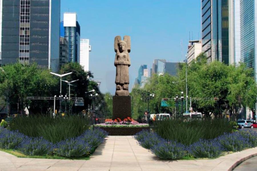 Develan escultura de La Joven de Amajac en la ex glorieta de Colón en CDMX