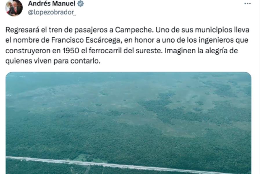 Concluye AMLO gira de supervisión de obras del Tren Maya; destaca retorno del tren de pasajeros a Campeche