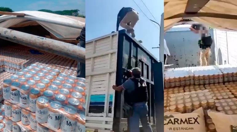 Aseguran tráiler con latas de cerveza clonada en Oaxaca