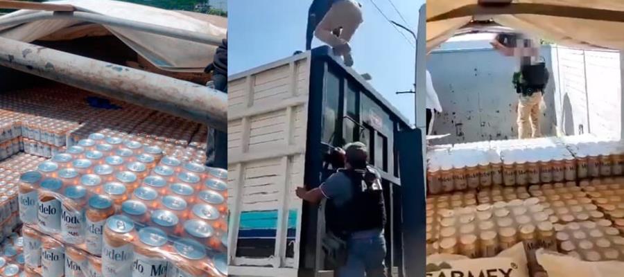 Aseguran tráiler con latas de cerveza clonada en Oaxaca