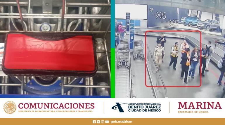 Pasajera olvida cartera con 10 mil euros en carrito de equipaje del AICM y la recupera