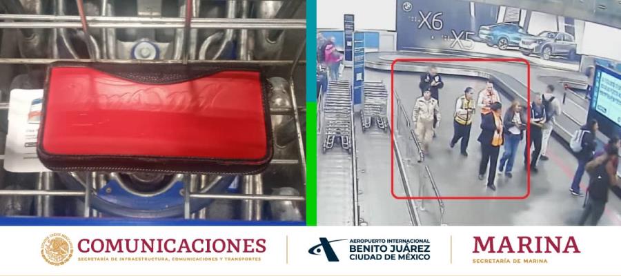 Pasajera olvida cartera con 10 mil euros en carrito de equipaje del AICM y la recupera