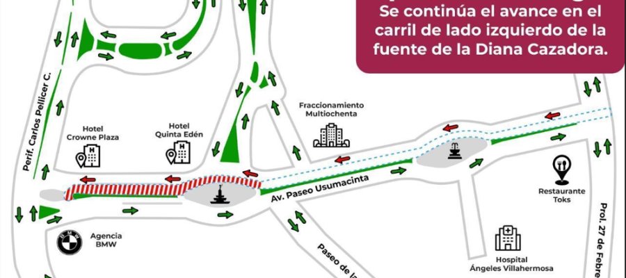 Informa Centro sobre cierre total de Usumacinta en el tramo del tanque elevado al Colegio Americano 