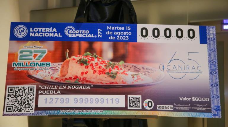 Lotería Nacional lanza billete conmemorativo del chile en nogada