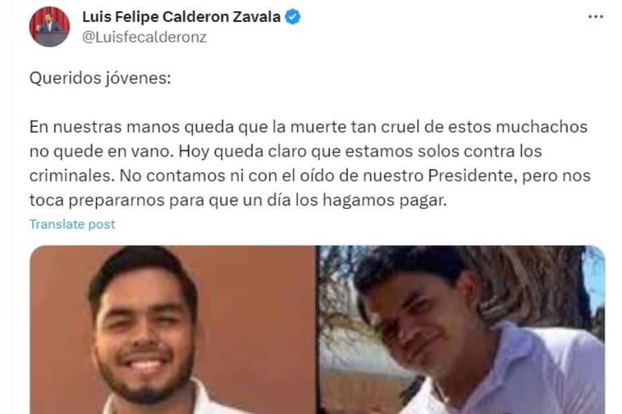 Los haremos pagar: Hijo de Calderón arremete contra AMLO por desaparición en Jalisco