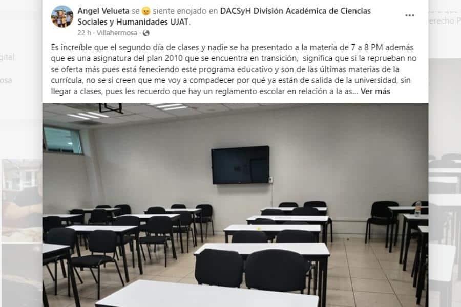 Lamenta profesor de la UJAT que alumnos no hayan acudido a clases apenas en el segundo día del nuevo ciclo escolar