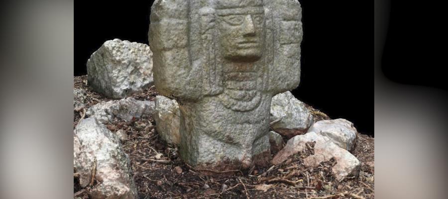 Descubre INAH escultura de atlante maya en Chichén Viejo