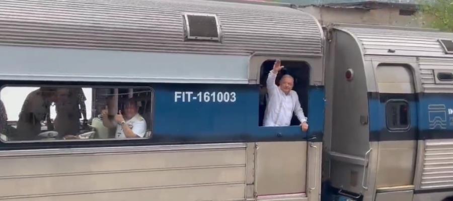 AMLO se sube al Tren Interoceánico para recorrido de prueba