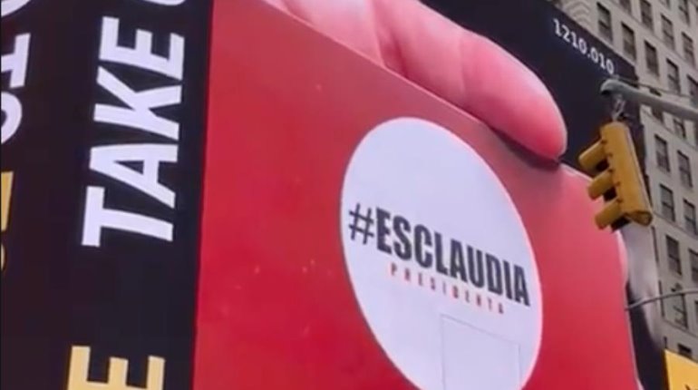 Exoperador de Ebrard se adjudica publicidad de Sheinbaum en Time Square