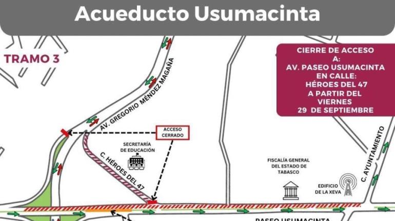 Por instalación de tubería del acueducto Usumacinta cerrarán la calle Héroes del 47