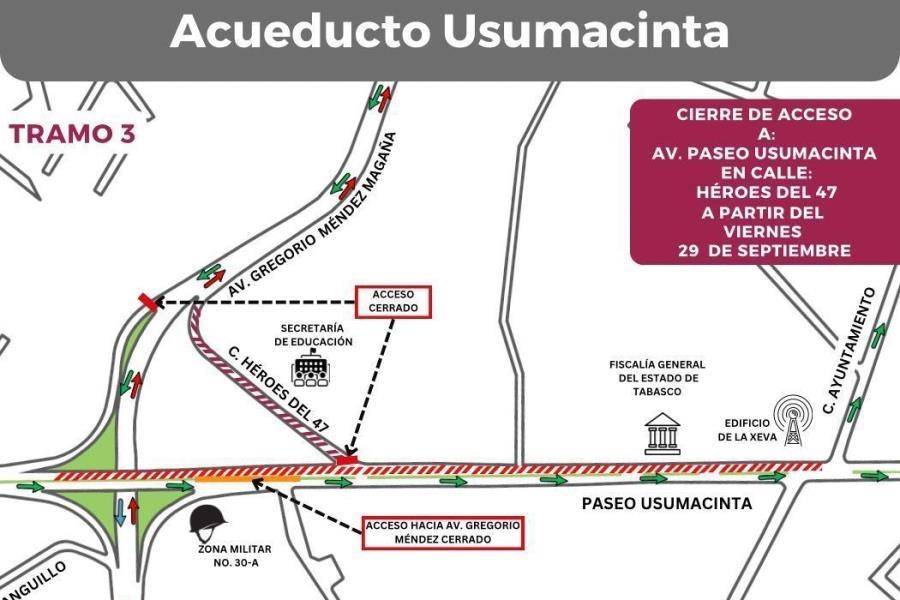 Por instalación de tubería del acueducto Usumacinta cerrarán la calle Héroes del 47