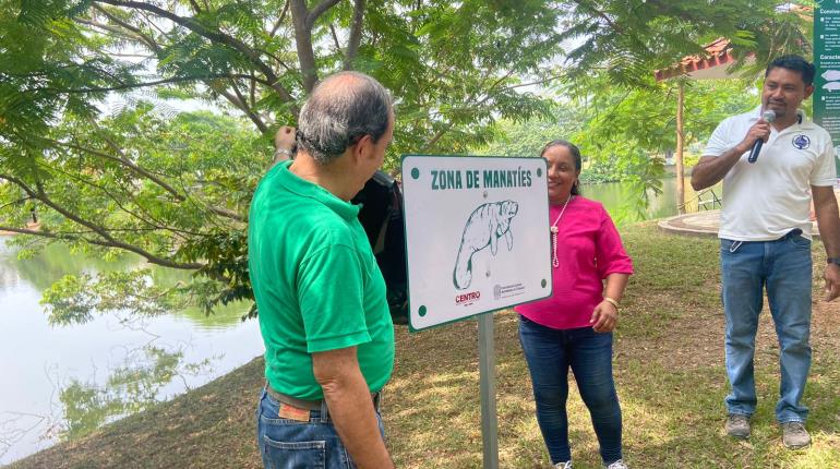 Colocan nueva señalética para proteger y cuidar a manatíes en la laguna de Las Ilusiones 