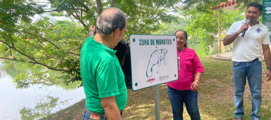 Colocan nueva señalética para proteger y cuidar a manatíes en la laguna de Las Ilusiones 