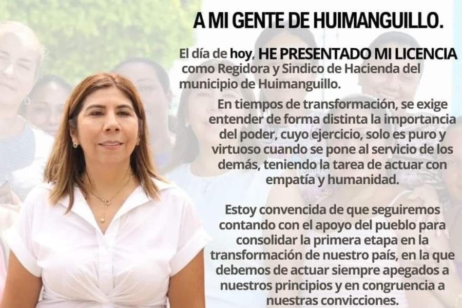 Pide licencia síndico de Hacienda de Huimanguillo, destaca que seguirá "construyendo el camino del porvenir"