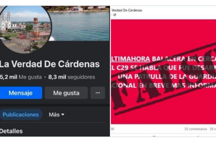 Advierte gobierno de página de Facebook que difunde noticias falsas sobre inseguridad en Cárdenas