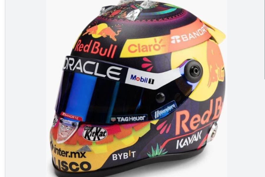 Checo presenta casco colorido que utilizará en GP de México