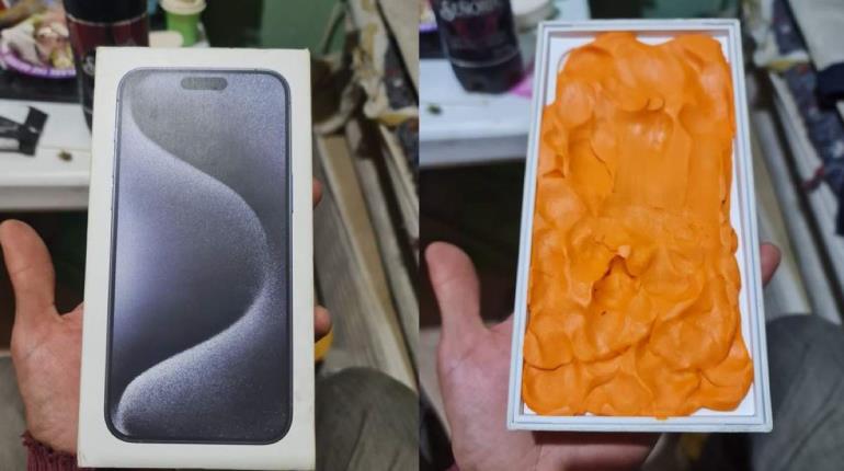 Joven pide iPhone 15 pro max y le llega barra de plastilina