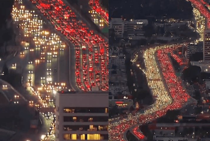 Espantoso tráfico en famosa autopista de Los Ángeles, California