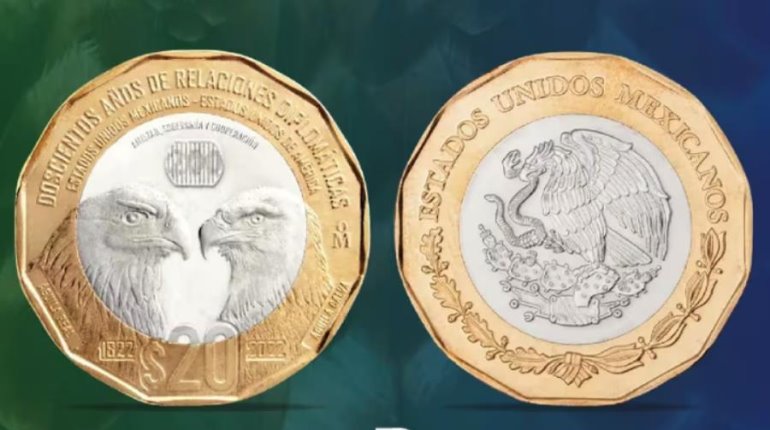 Conmemora México 200 años de relaciones diplomáticas con E.EUU. en moneda de 20 pesos