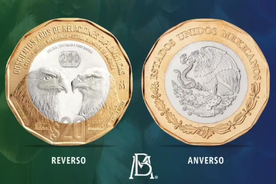 Conmemora México 200 años de relaciones diplomáticas con E.EUU. en moneda de 20 pesos