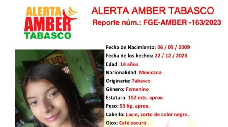 Activan Alerta Amber por jovencita de 14 años desaparecida el 22 de diciembre en Centro