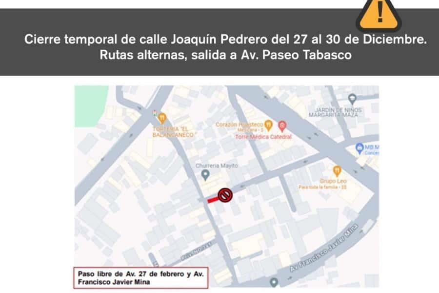 Anuncian cierre temporal en calle Joaquín Pedrero por obras