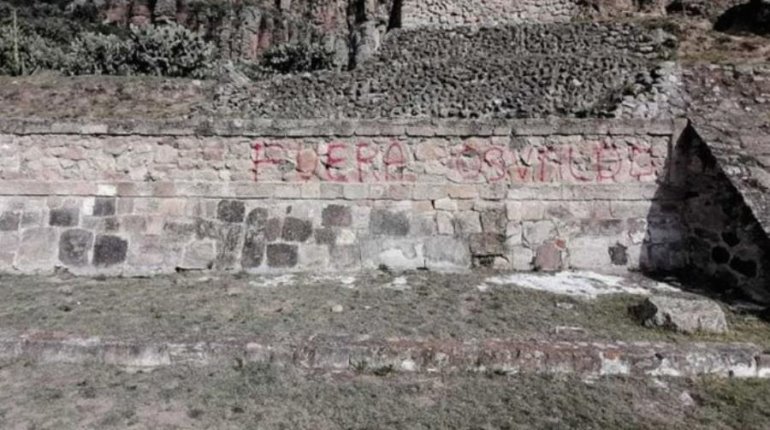 Realizan actos vandálicos en la zona arqueológica de Huapalcalco, Hidalgo