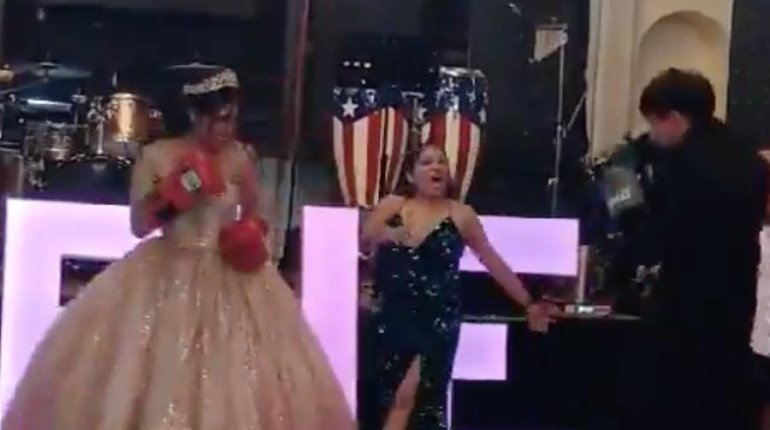 Quinceañera cambia vals por demostración de boxeo