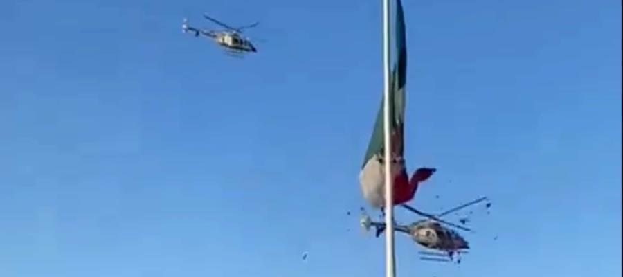 Helicóptero militar corta accidentalmente bandera de México en Campo Militar 1-A