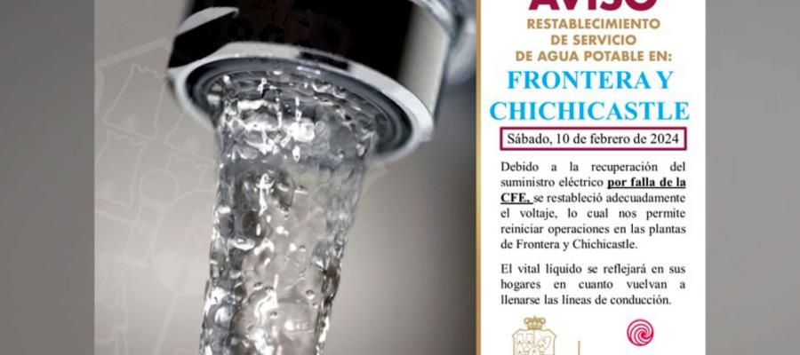 Fuera de servicio potabilizadoras de Frontera y Chichicastle, por fallas en la energía eléctrica 