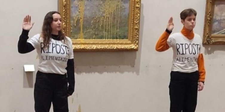 Integrantes de grupo ecologista arrojan sopa sobre cuadro de Monet en Francia