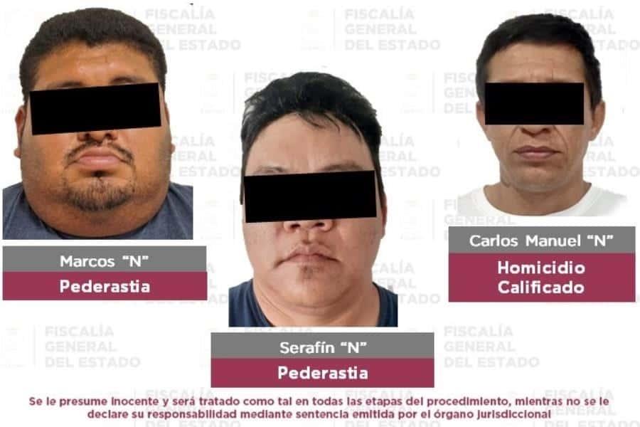 Asegura FGE a 5 por homicidio, pederastia, lesiones y violencia familiar