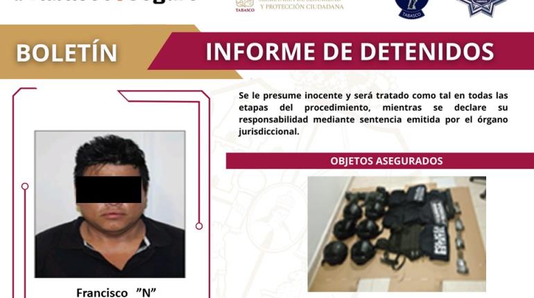 Arrestan a sujeto con cartuchos de uso exclusivo del Ejército y equipo táctico en Centro