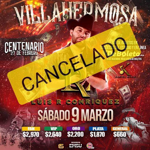 Cancelado concierto de Luis R Conriquez en el Centenario