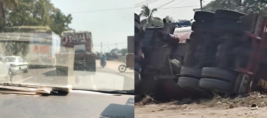 Vuelca pipa en la Cárdenas-Villahermosa; no se reportan heridos