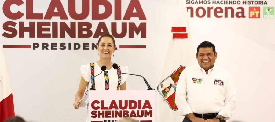 Sheinbaum promete ampliación de 2 carreteras, el hospital Rovirosa y reforzar programas de May en Tabasco