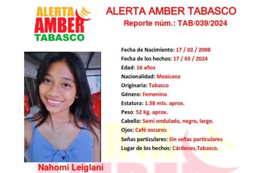 Activan Alerta Amber para localizar a Nahomi Guadarrama 