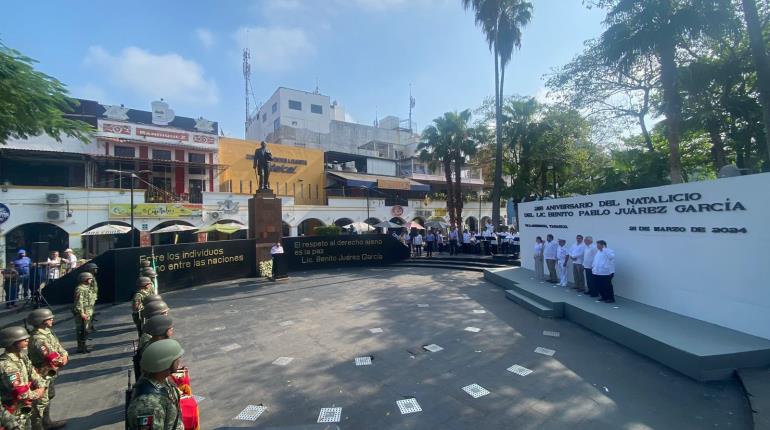 Patriotismo y vocación de Benito Juárez está presente en AMLO, dicen en conmemoración en Tabasco