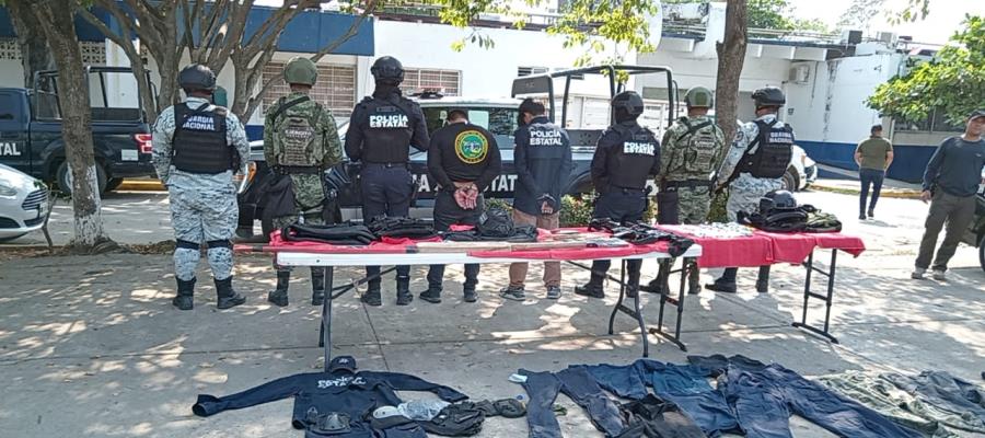 Aseguran droga, armas, equipo táctico y cadena de ponchallantas en Paraíso