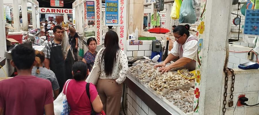 Lucen abarrotados locales de pescados y mariscos del Pino Suárez