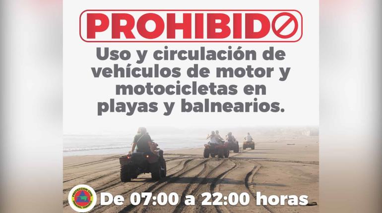 Prohíben circulación de cuatrimotos, motocicletas y automóviles en playas de Paraíso y Centla