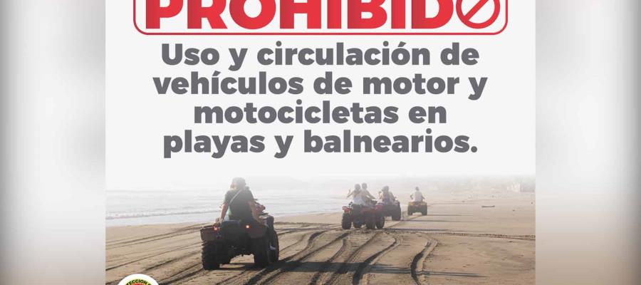 Prohíben circulación de cuatrimotos, motocicletas y automóviles en playas de Paraíso y Centla