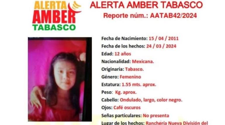 Buscan a Eloisa, de 12 años, desaparecida en Macuspana