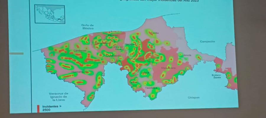 Mesa de Seguridad diseña "Mapa de Calor Delictivo" de Tabasco, que presentarán a candidatos