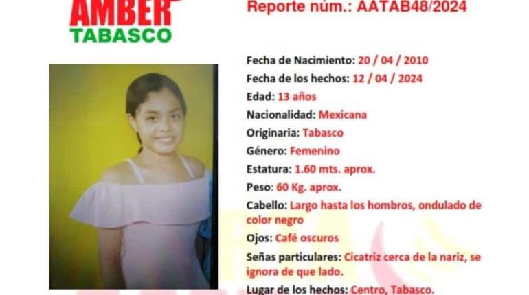 Emiten alerta Amber para localizar a niña de 13 años extraviada en Centro