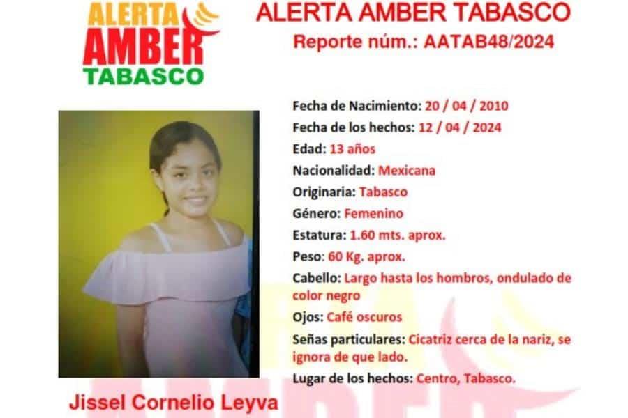 Emiten alerta Amber para localizar a niña de 13 años extraviada en Centro