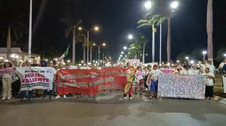 Policías de Campeche marchan de nuevo para exigir la renuncia de la titular de la SSPC