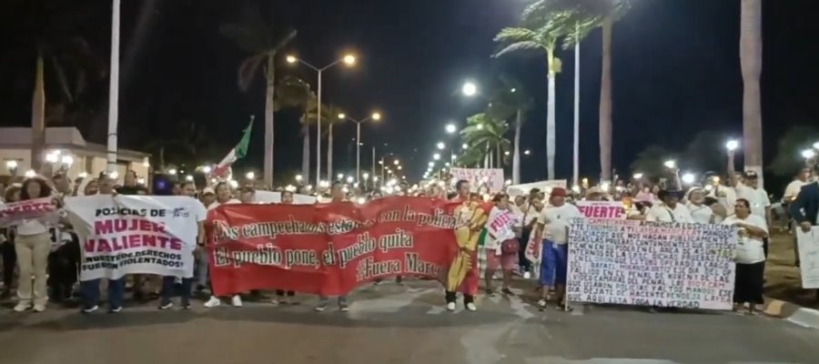 Policías de Campeche marchan de nuevo para exigir la renuncia de la titular de la SSPC